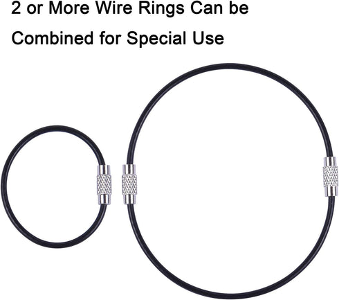 Wisdompro Keychain, 12 Pack of 4.3 Inches Stainless Steel Wire Ring 2mm Cable Loop Rings for Hanging Luggage Tag, Keys and ID Tag Keepers - Black...