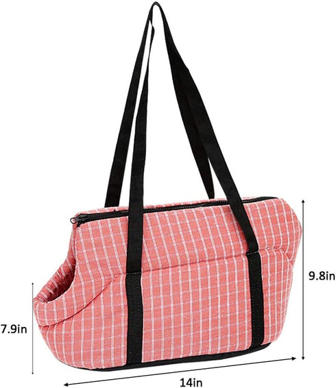 Thickened Warm Pet Sling Carrier Purse Dog Tote Bag Portable Hand-Free Lattice Cats Shoulder Bag with Cushion Strap Zipper for Travel Outdoor Shop...