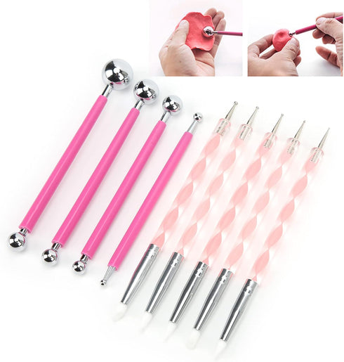 9Pcs Dotting Tools,Clay Sculpting Tools Embossing Ball Stylus Set Tracing Pens DIY Clay Indentation Tool for Rock Painting, Pottery Clay Modeling ...
