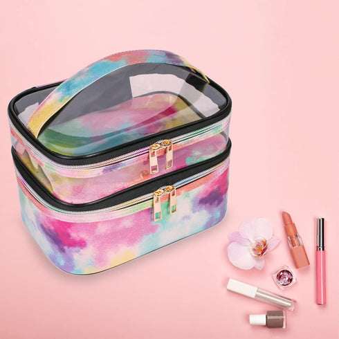 Cosmetic Bag Makeup Bag Travel Cosmetic Bags for Women Makeup bags Cases Portable Waterproof Foldable (Tie-Dye)...