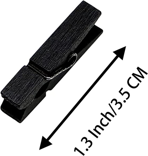 Wooden Clothes Pins, 100pcs 1.3Inch (3.5cm) Black Small Wooden Chip Clips with 33 Feet Jute Twine for Bag Clips Clothespin Bag Clothes Pin Heavy D...