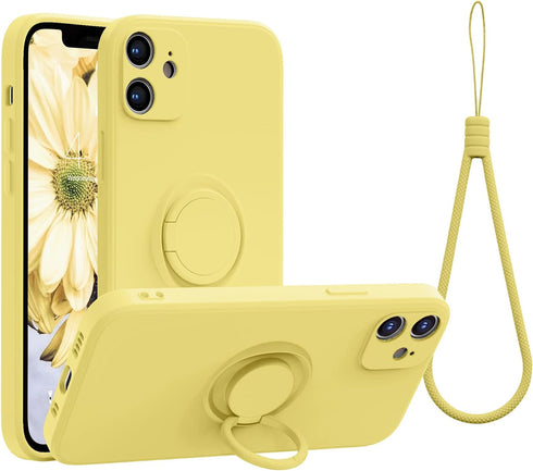 ABITKU Compatible with iPhone 12 Mini Case, Silicone with 360°Ring Kickstand Holder (Support Magnetic Car Mount) Soft Silk Microfiber Cloth Design...