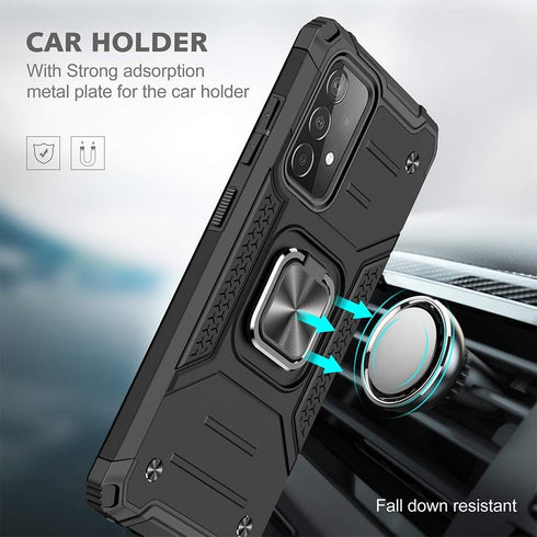 HNHYGETE Samsung A52 Case, Galaxy A52 5G Case, with HD Screen Protector, Shockproof Tough Rugged Hard Rubber Bumper with 360 Rotation Ring Kicksta...