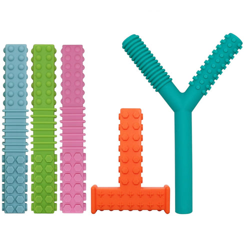 Sensory Chew Toys for Autistic Children, 5 Pack Silicone Chew Tubes Sticks for Kids with Autism, Teething, Biting, ADHD, SPD, Nursing Teether Oral...
