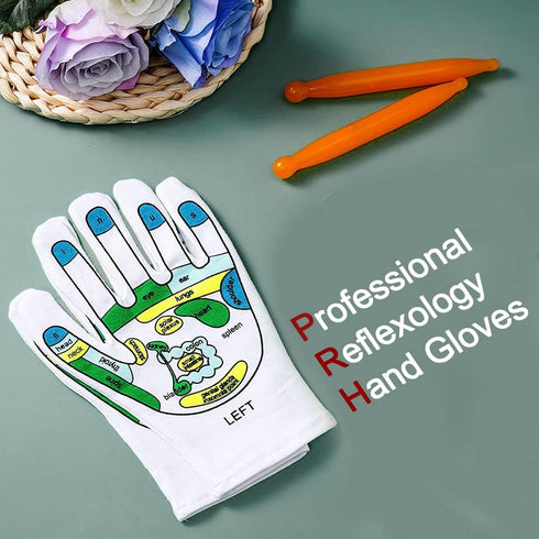Reflexology Socks with Tools - 4 Pcs - Socks and Gloves Acupressure Reflexology Tools, Tutorial Reflexology Gloves with Massage Sandal, Pain Relie...
