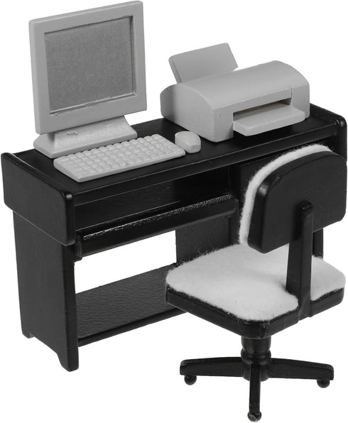 NUOBESTY Miniature Computer Simulation Office Furniture Dollhouse Accessories Mini Desktop Chair Keyboard Model for Dollhouse Black...