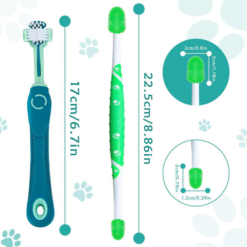 Dog Toothbrush 2PCS Dog Tooth Brush Three Sided Dog Tooth Brush Dual Head Toothbrush for Dogs, Soft Bristles Dog Tooth Brushing Kit Silicone 360 D...