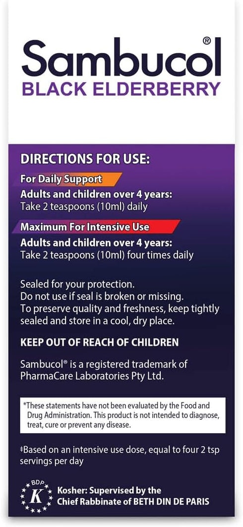 Sambucol Black Elderberry Syrup - Sambucus Elderberry Syrup, Black Elderberry Liquid, Immune Support, Elderberry Syrup for Kids and Adults, High A...