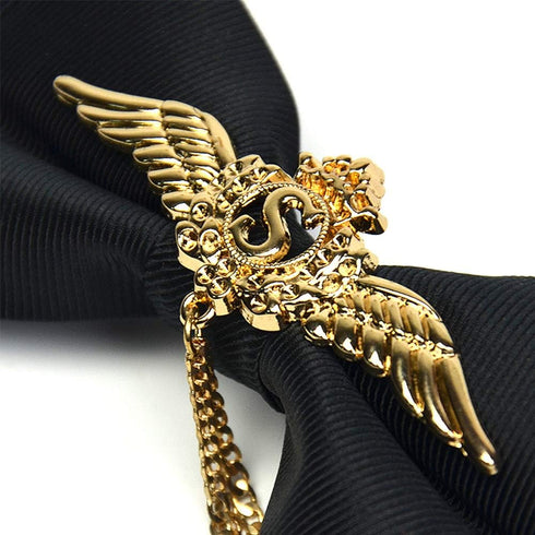 Men's Adjustable Bow tie Gold Metal Wings Chain Two Layer Neck Bowtie...