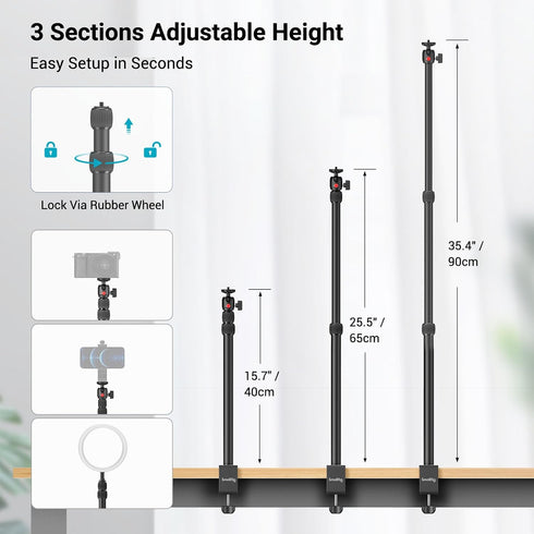 SmallRig Camera Desk Mount Table Stand, Adjustable Light Stand 15"-35", Tabletop C Clamp for DSLR Camera, Ring Light, Live Streaming, Photo Video ...