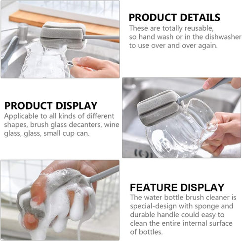 Hemoton Bottle Sponge Brush 4pcs Long Handle Cup Bottle Cleaning Brush Sponge Cup Feeding Bottle Scrubber Bottle Dish Cup Washing Sponge Brush Cle...