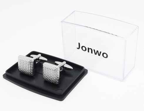 4 Colors Square Metal Cufflinks for Men with Gift Box Silver, Gold Plated, Black, Rose Gold Men Cuff Links for Wedding Dress Shirt Party Birthday ...