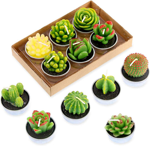 Swpeet 12Pcs Decorative Succulent Cactus Tealight Candles Kit, Cute Smokeless Succulent Plants Perfect for Candles Festival Wedding Props and Hous...