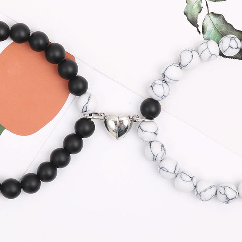 2 Pcs Magnetic Couples Bracelets Matching Bracelets Adjustable Connecting Bracelets, Double Rope Strong Couple Valentines Day Gifts Friendship Bea...