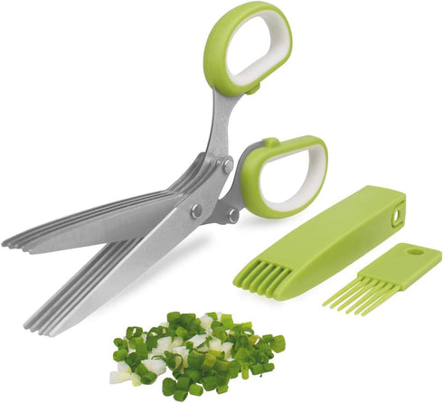 Herb Cutter Scissors 5 Blade Scissors Kitchen Multipurpose Cutting Shear with 5 Stainless Steel Blades & Safety Cover & Cleaning Comb Cilantro Sci...