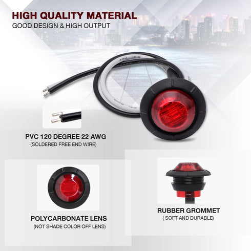 TMH (Pack of 20 3/4 Inch Mount RED LED Clearance Bullet Marker lights, Side LED marker lights for trailer Truck RV Car Bus Van...