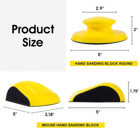Hook and Loop Hand Sanding Block 5 Inch Mouse and Round Sanding Holder 2 PCS Hand Sanding Pad for Woodworking Hook Backing Sandpaper Holder for Fu...