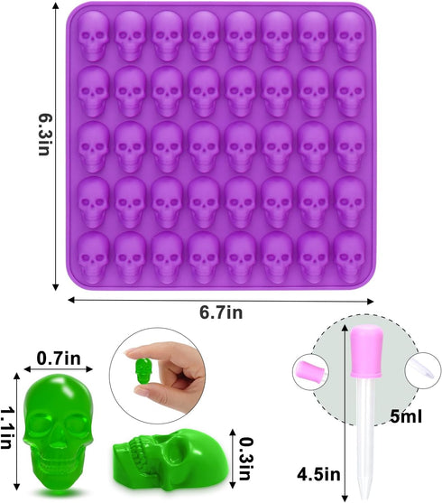 BUSOHA Skull Chocolate Molds Silicone - 2 Pack 40 Cavity Non-Stick Gummy Skull Silicone Molds with 1 Droppers for Chocolate, Candy, Jelly, Ice Cub...