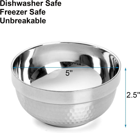 ZENFUN 6 Pack 304(18/8) Stainless Steel Bowls 5 Inch Snack Bowls, 17 Oz Soup Bowls Lightweight Salad Bowls Double-walled Insulated Bowls for Rice,...