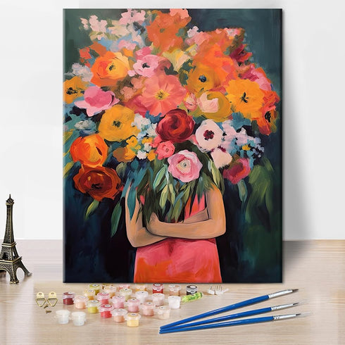 TUMOVO Adult Paint by Number Kits On Canvas Girls with Flowers Paint by Numbers DIY Acrylic Painting by Numbers Kids Paint-by-Number Kits Abstract...
