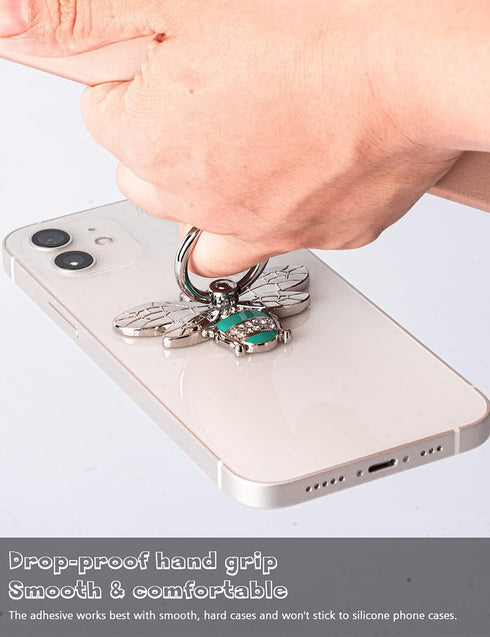 Allengel Bee Phone Ring Holder Finger Kickstand with Crystal, Cute Phone Ring Grip Holder for iPhone or Smartphone Cases, Silver Turquoise...
