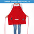2 Pack 3 Pockets 100% Cotton Adjustable Bib Apron Chef Kitchen Cooking Aprons for Women Men, Red...