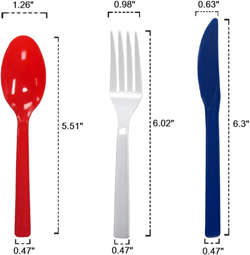 Party Essentials Patriotic Assortment Hard Plastic Combo Pack, Disposable Cutlery, Red/White/Blue, 204 Pieces/ 68 Place Settings...