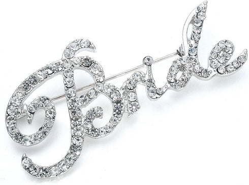 Mariell Rhinestone Crystal Bride Word Brooch Pin in Script Lettering, Bachelorette & Bridal Shower Gift...