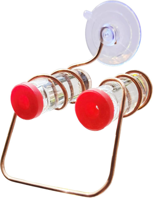 Window Hummingbird Feeder One Perch Home Decorations Copper Hummingbird Water Feeder with Glass Bottles Suction Cups 2Pcs...