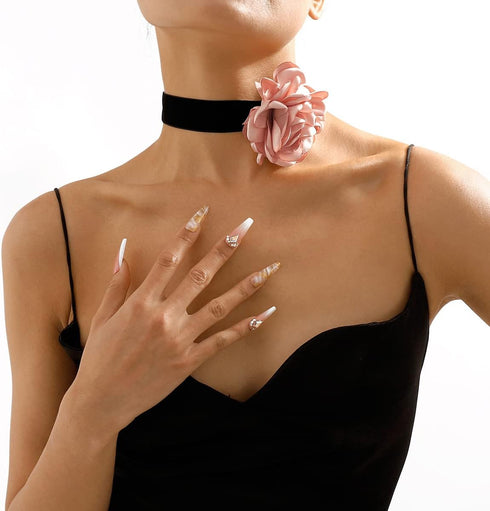 Flower Choker Necklaces for Women Rose Choker Black Velvet Choker Necklace Rosette Camellia Daisy Floral Choker Necklace Black White Flower Choker...