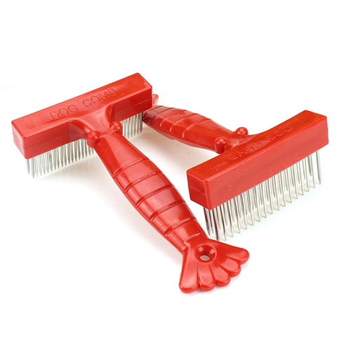 Dog Rake Hair Removal Brush Comb - Long Hair Dog Bottom Rake, Large Dog Long Hair - Hair Removal Brush, Dense Double Row Stainless Steel Pin - Red...