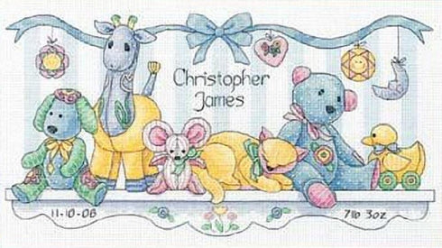 Dimensions Counted Cross Stitch Kit Baby's Friends Birth Record Personalized Baby Gift, 14 Count White Aida, 14" x 8"...