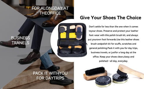 YUET Shoe Shine Cleaning Care Barrel Kit Set For Brown Black Leather With Polish Brush Travel Case Luxury Premium Soft Horsehair Bristle Dauber, W...