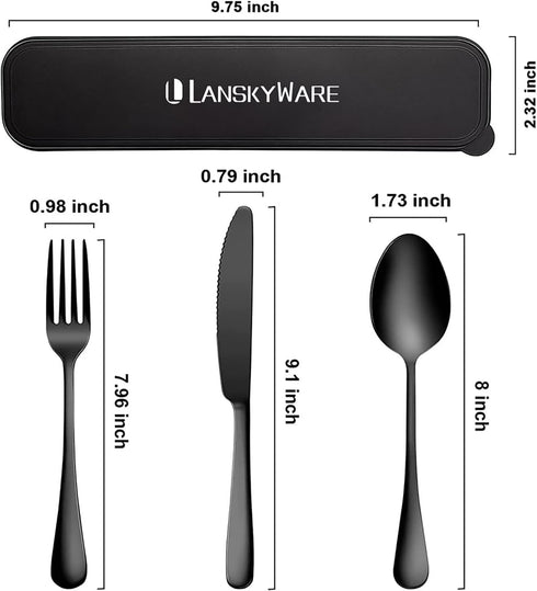 Portable Travel Utensils Set, 18/8 Stainless Steel 3 PCS Cutlery Set Including Knife Fork and Spoon, Reusable Travel Silverware Set with Case for ...