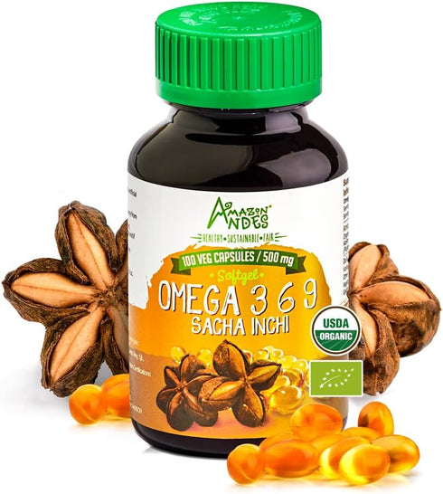 Amazon Andes Sacha Inchi Oil Capsules - Source of omegas 3, 6 and 9 - Healthier Source of Essential Fatty Acids - Vegan, Non-GMO, Allergen-free & ...