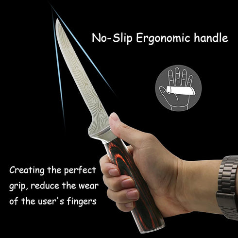 Premium Boning Knife with Sheath & Pocket Sharpener 6 Inch High Carbon Stainless Steel Japanese Fillet Professional Trimming Knife for Meat, Fish,...