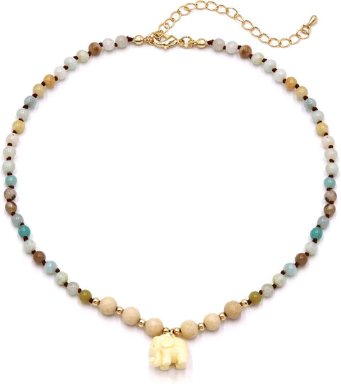 POMINA Real Amazonite Natural Gemstone Beaded Choker Necklace Semi Precious Stone Choker for Women Teen...