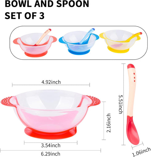 Berry President Baby Bowls with Suction Base, Spill-Proof Lid, Temperature-Sensing Spoon, Binaural Design Bowl for Babies Kids children Toddlers, ...