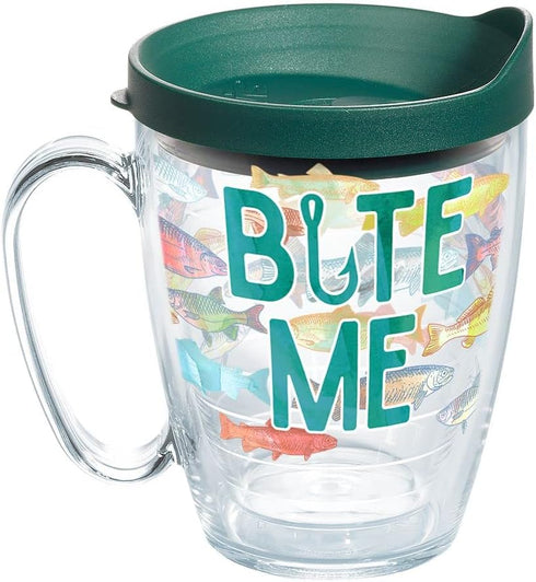 Tervis Bite Me Bait Fishing Made in USA Double Walled Insulated Tumbler Travel Cup Keeps Drinks Cold & Hot, 16oz Mug, Classic...