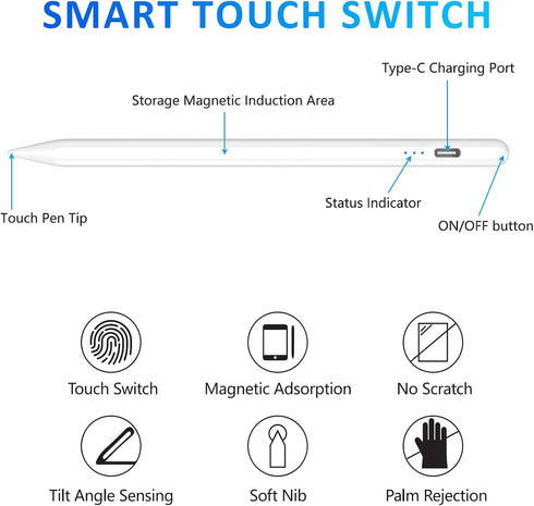 Stylus Pen for Android Stylus Pencil for iPhone/Samsung, iOS/Android Most Tablets, Rechargeable Digital Stylus Pencils for Writing Drawing White...