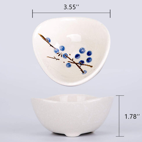 VanEnjoy Ceramic Japanese Dipping Bowl Soy Sauce Seasoning Dishes Soy Dipping Sauce Dishes set of 4, Floral pattern with Flower shape (leaves) (fr...