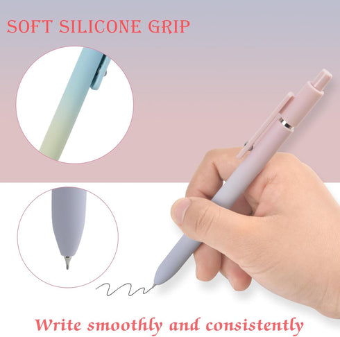 Gel Pens, 10 Pcs Black Ink Pens with Comfortable Silicone Grip, 0.7mm Fine Medium Point Cute Smooth Writing Pen, Aesthetic Gradient Color, Retract...