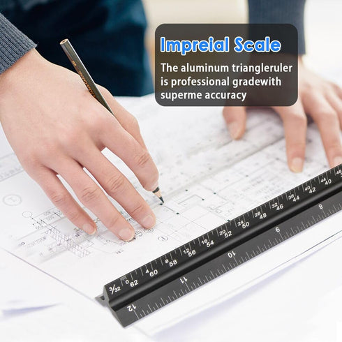 Architectural Scale Ruler,12" Aluminum Architect Triangular Ruler Engineers Ruler,Construction rulers for Architects, Blueprint,Students, Draftsme...