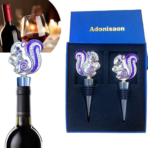 Wine Bottle Stopper Squirrel Wine Stopper for Christmas Party Decorations Crystal Polygonal Beverage Stoppers Cute Animal Wine Stoppers 2 PCS...