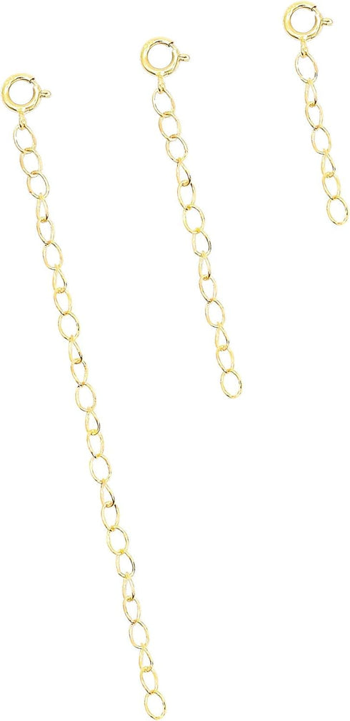 3 Pcs 925 Sterling Silver Extension for Jewelry - Necklace Bracelet Anklet Extenders Chain Set for Women (3 Different length) Set B Gold...