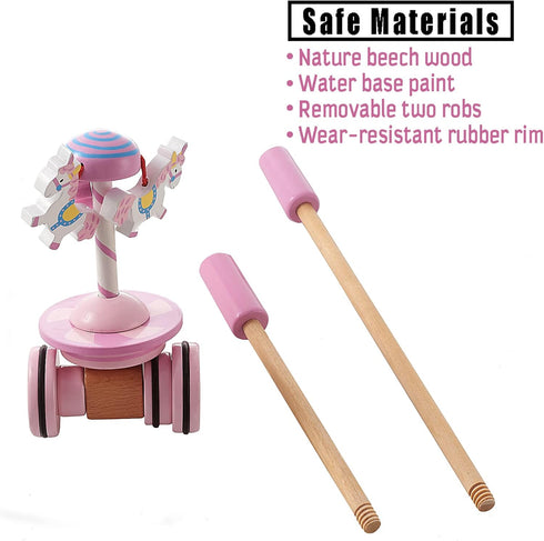 Lively Carousel Wooden Push and Pull Walking Toy for Toddlers and Babies Girl or Boy, Classic Early Learning Wooden Balance Walking Play Toy...