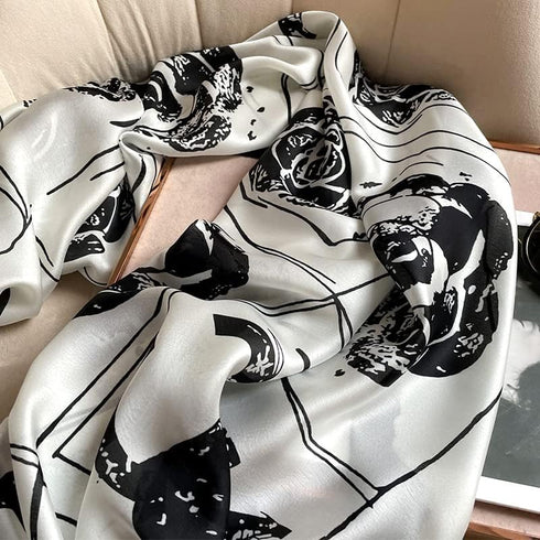 Silk Feeling Long Satin Scarf Fashion Beach Scarf Shawl Check Style Sunscreen Shawls Wraps-Lightweight Pattern...