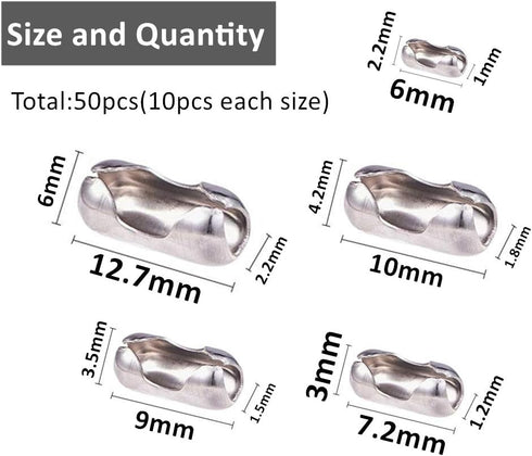 Silver Tone Stainless Steel Ball Chain Connector Clasps Fits for1.6/2/2.4/3.2/4mm Beaded Ball Chain Clips...