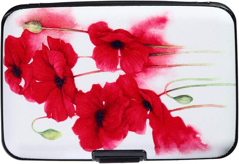 Credit Card Holder RFID Blocking Wallet for Women Men Small Mini Metal Slim Hard Aluminum Business Card Case (Red Poppies)...