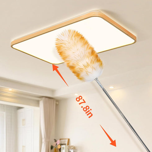 Natural Feathers Duster,Lambswool Duster with Solid Wooden Long Handle and Stainless Steel Extension Pole Up to 87.8" for Cleaning High Ceiling Fa...